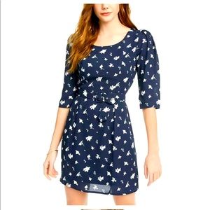NWT- Navy Floral Print Dress w/ Belt XL by Trixxi (Macy’s)